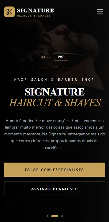 Versão do site Barbearia Signature em celular