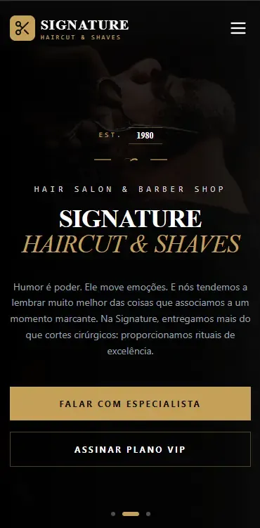 Versão do site Barbearia Signature em celular