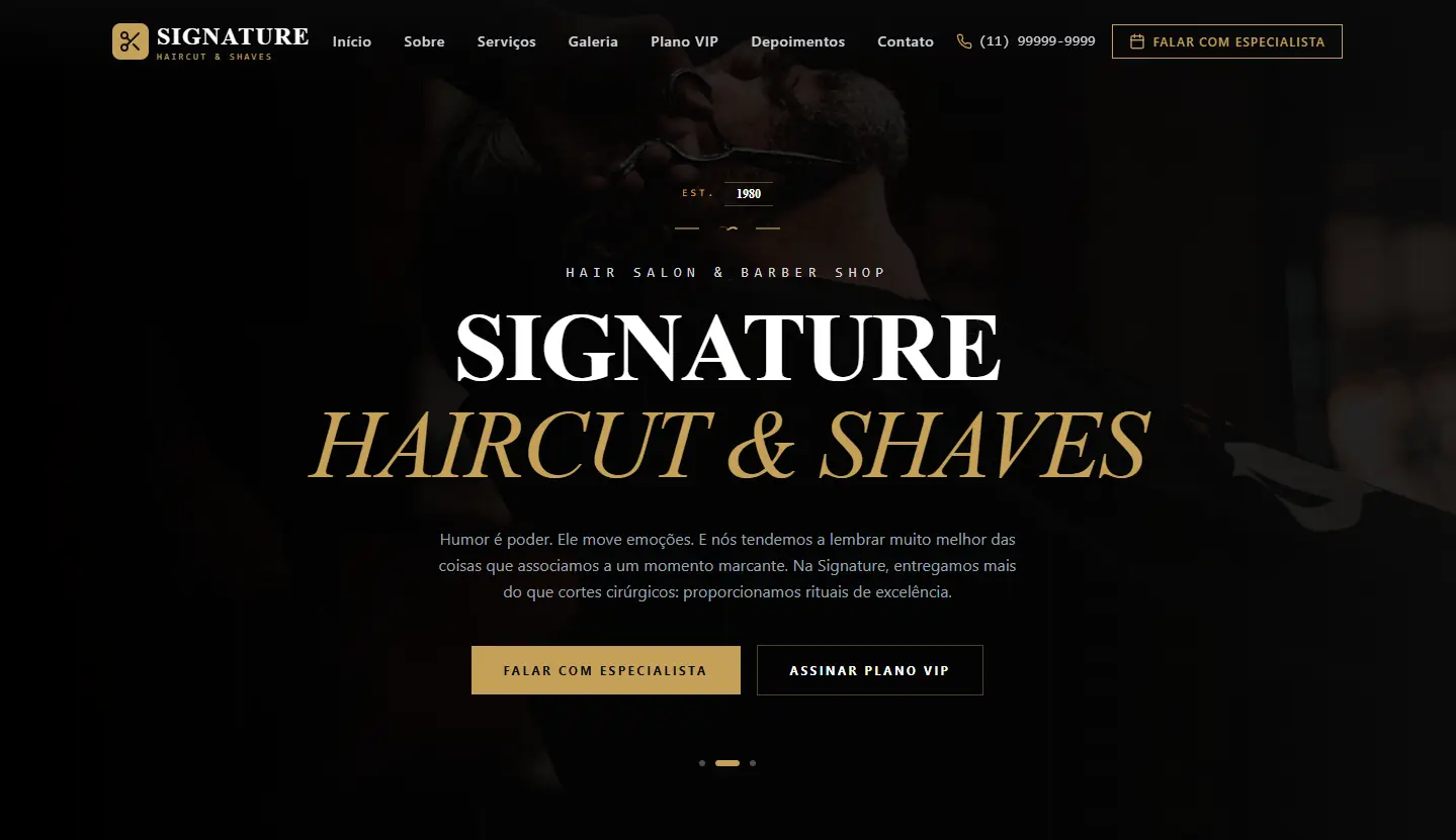 Site do projeto Barbearia Signature em tela de computador