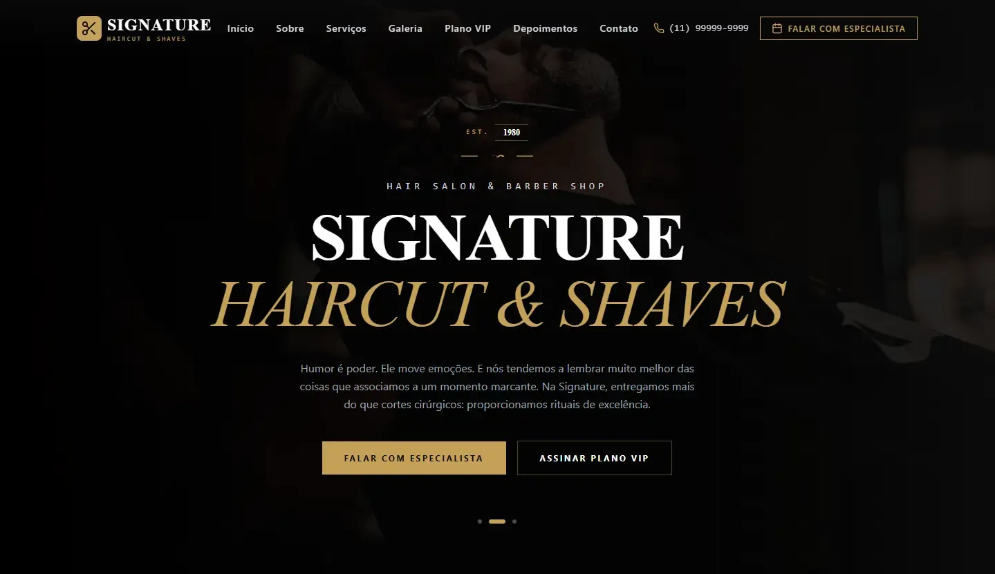 Site do projeto Barbearia Signature em tela de computador