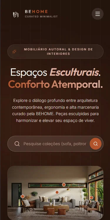 Versão do site Behome Arquitetura em celular