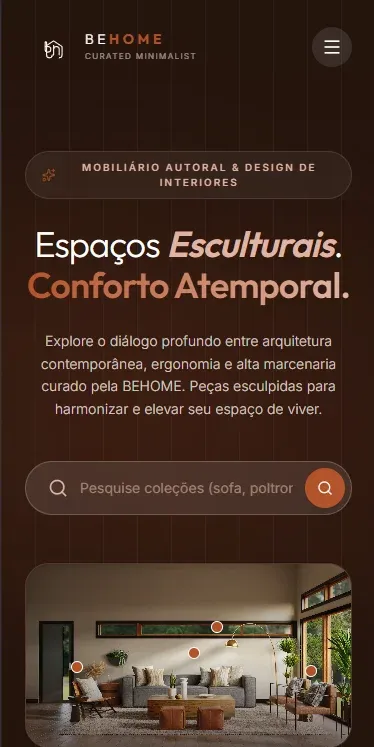 Versão do site Behome Arquitetura em celular