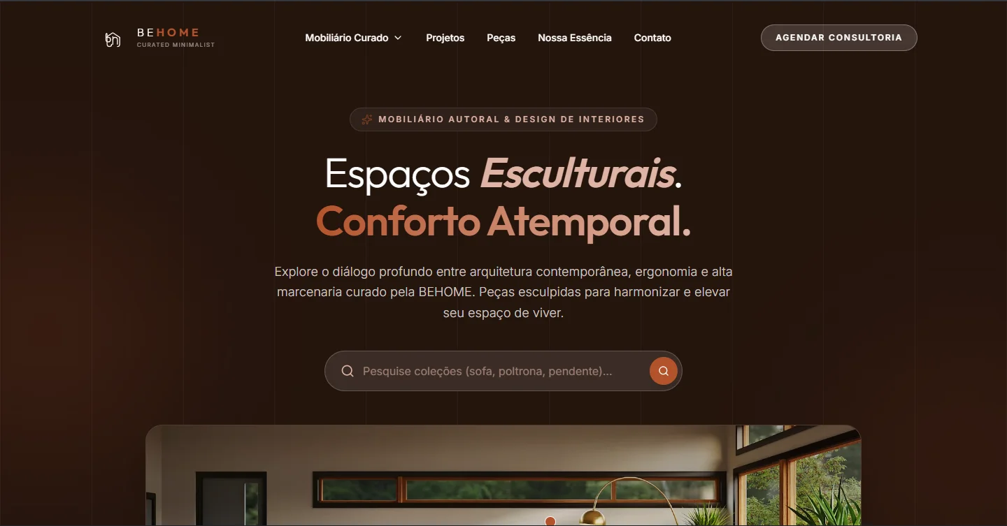 Site do projeto Behome Arquitetura em tela de computador