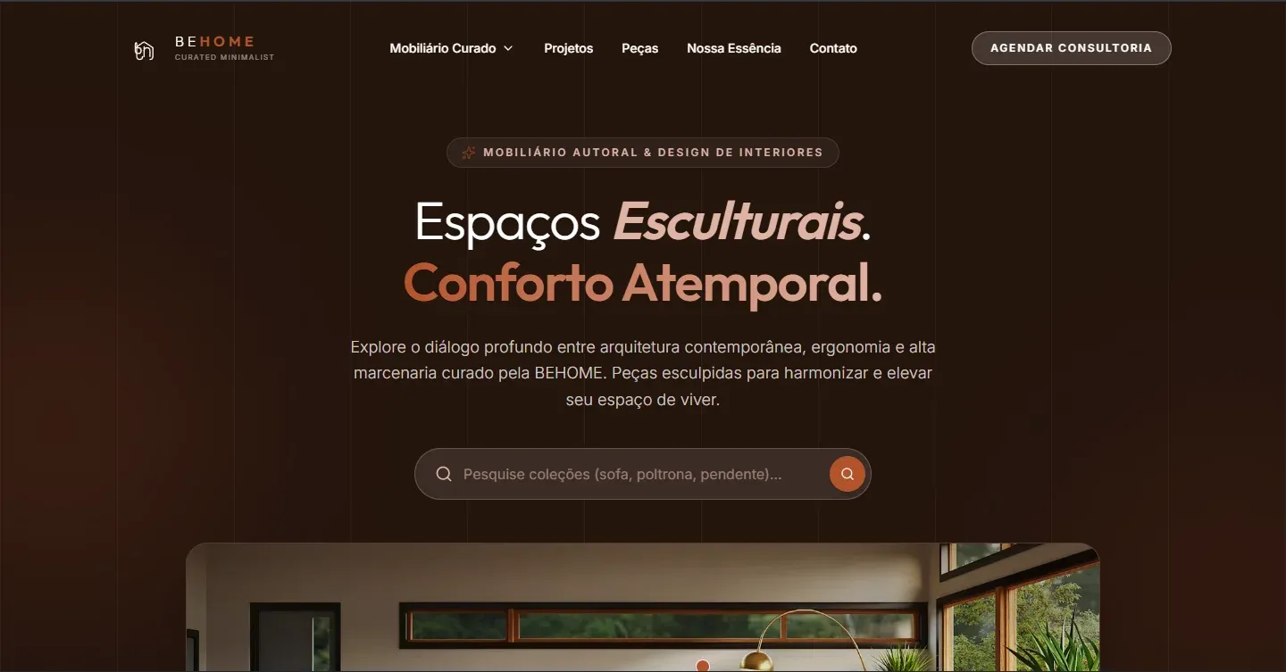 Site do projeto Behome Arquitetura em tela de computador
