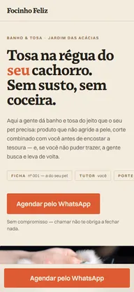 Versão do site Focinho Feliz em celular