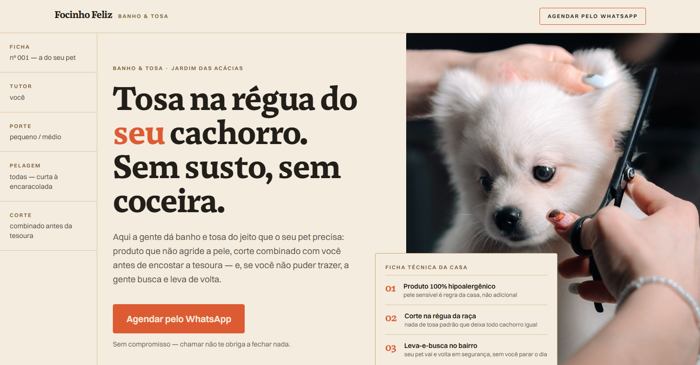 Site do projeto Focinho Feliz em tela de computador