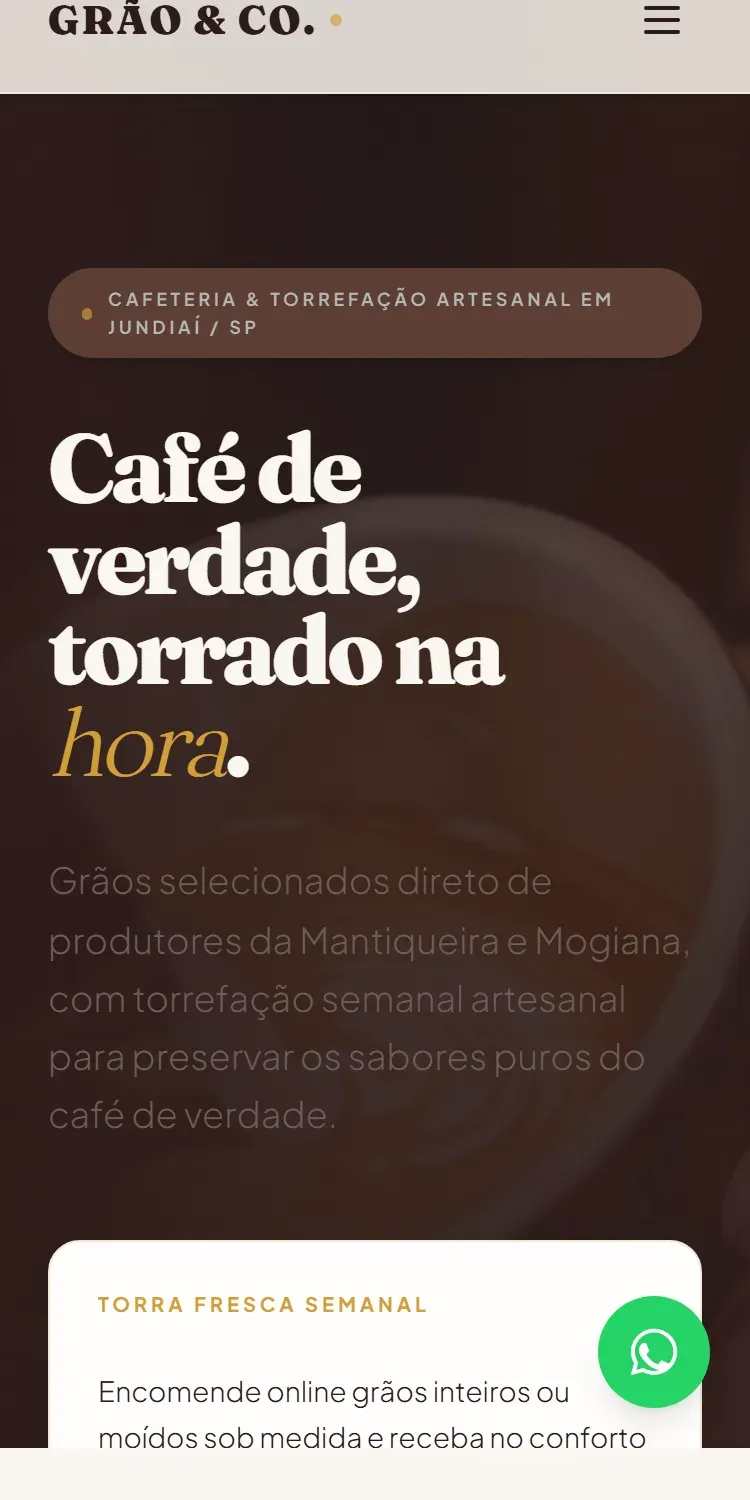Versão do site Grão & Co. em celular