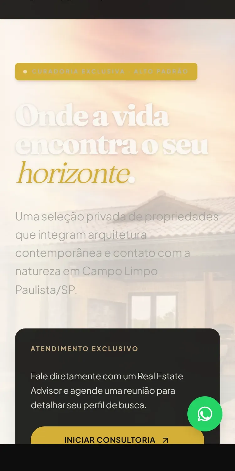 Versão do site Horizonte Imóveis em celular
