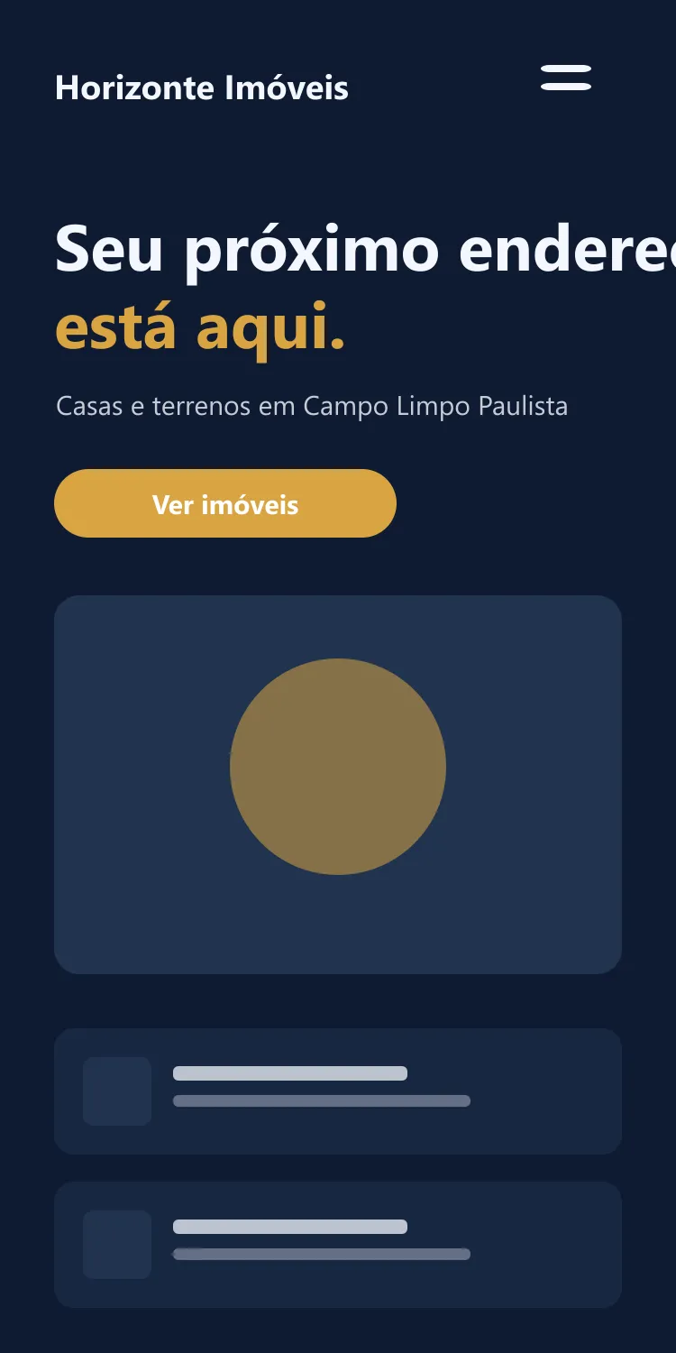 Versão do site Horizonte Imóveis em celular