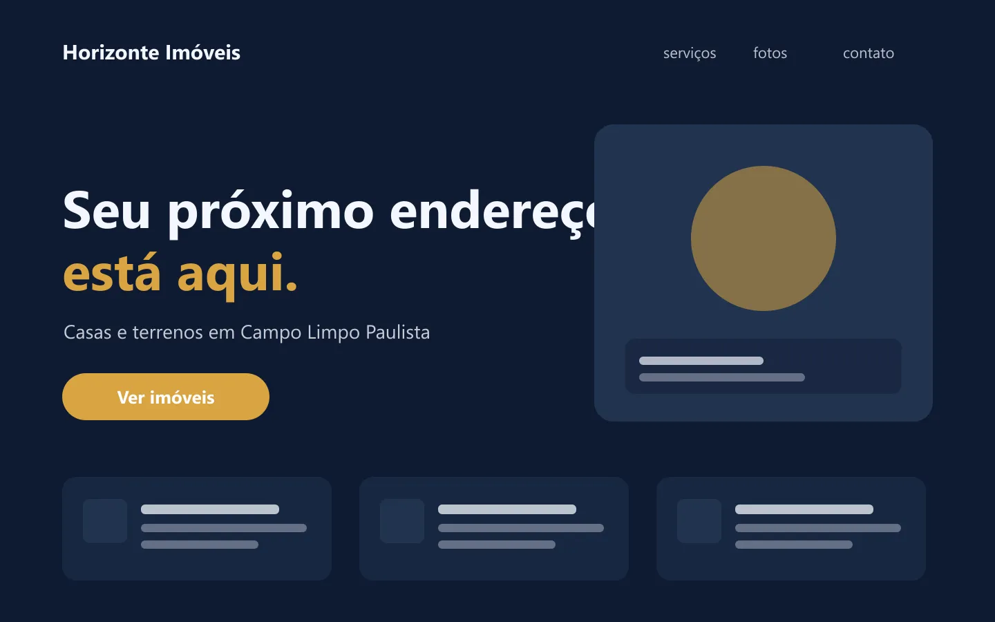 Site do projeto Horizonte Imóveis em tela de computador