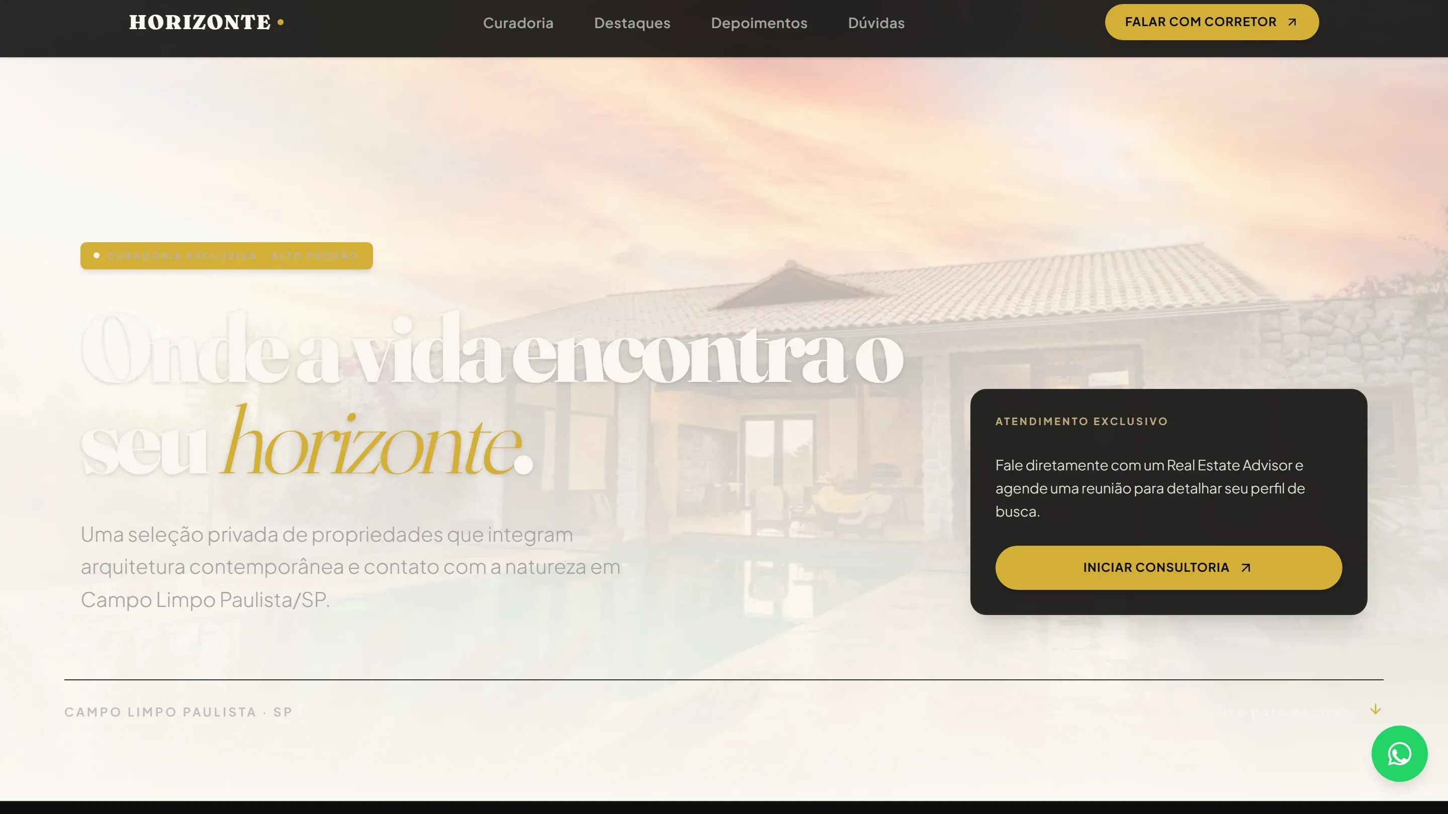 Site do projeto Horizonte Imóveis em tela de computador