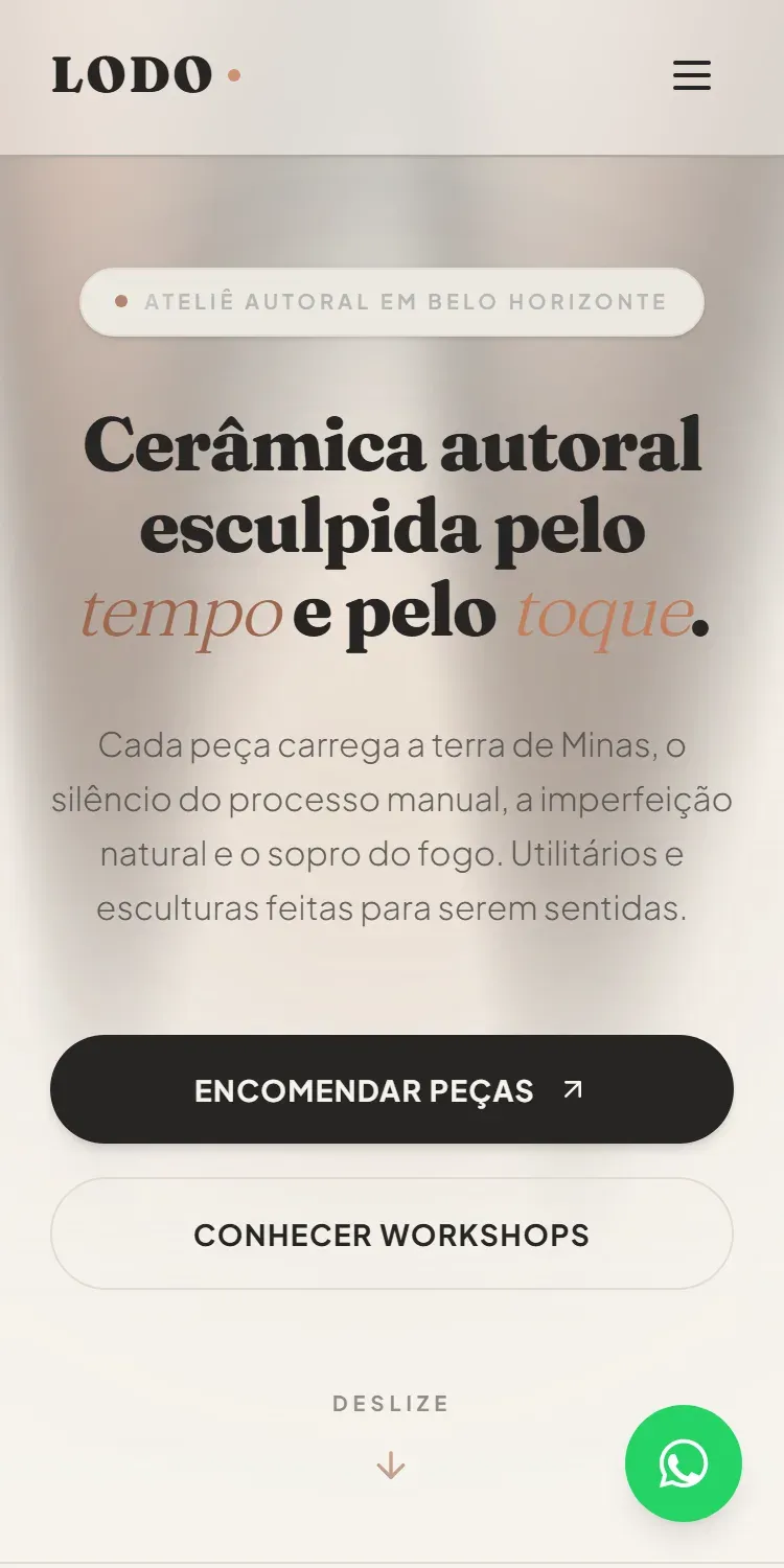 Versão do site Lodo Cerâmica em celular