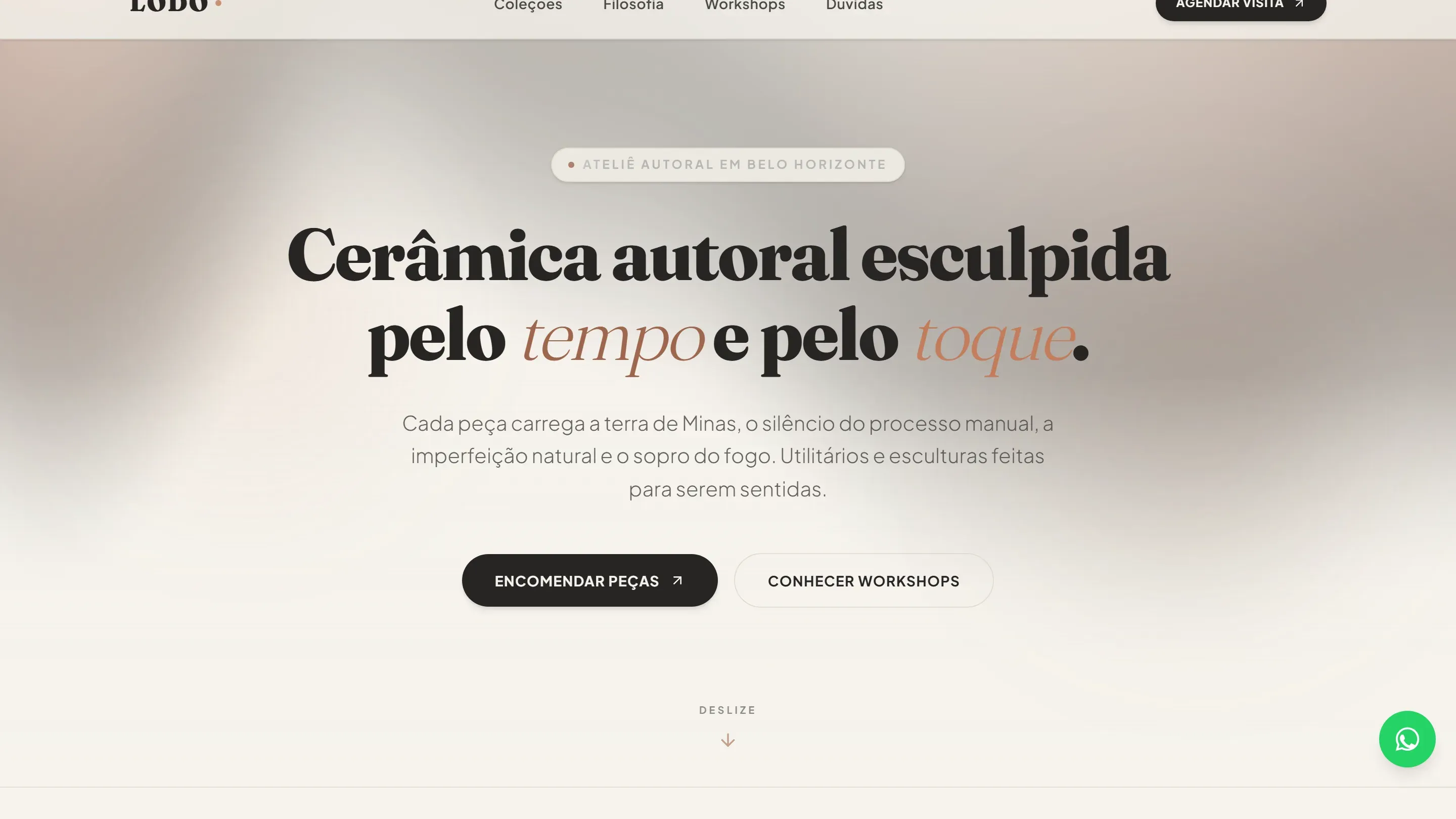 Site do projeto Lodo Cerâmica em tela de computador