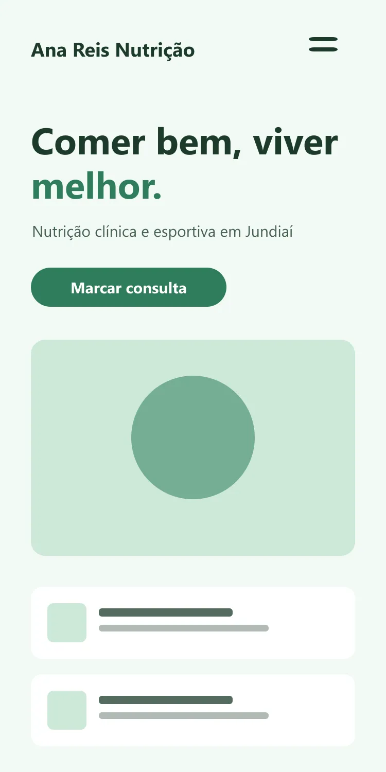 Versão do site Ana Reis Nutrição em celular