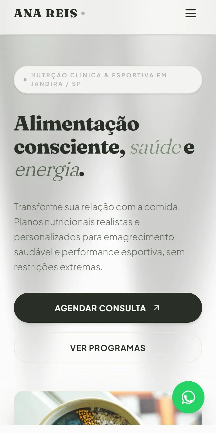 Versão do site Ana Reis Nutrição em celular