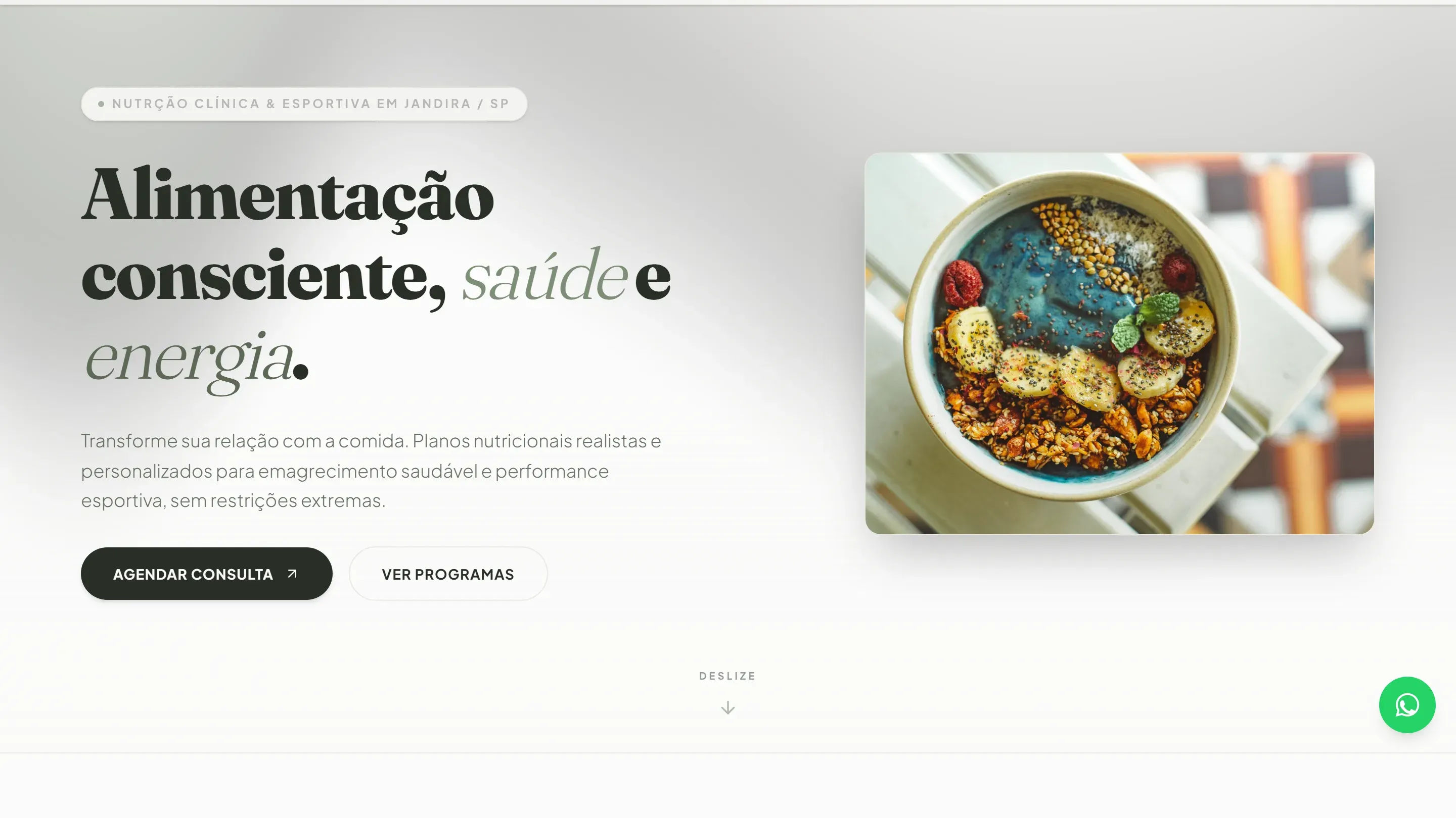 Site do projeto Ana Reis Nutrição em tela de computador